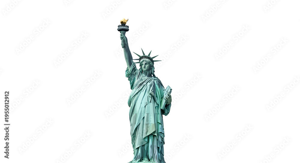 Fototapeta premium The iconic Statue of Liberty stands tall in New York Harbor at night.