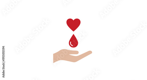 Hand holding heart with blood drop.