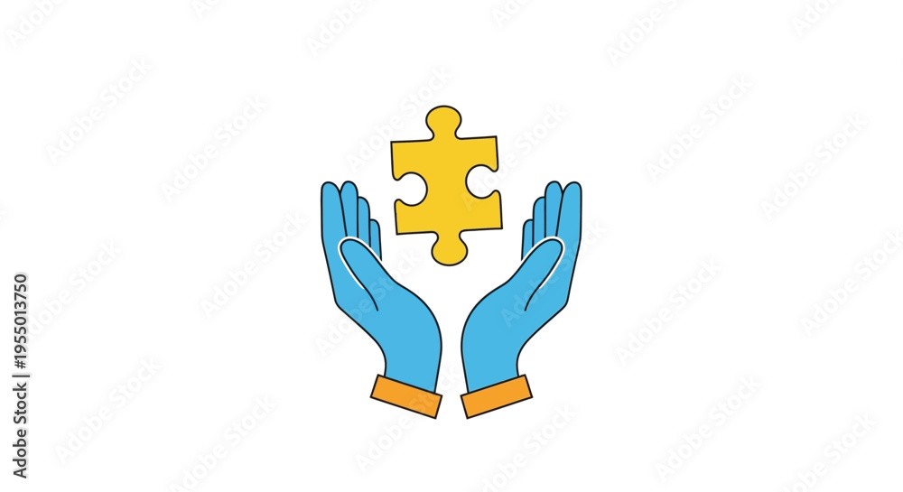 Fototapeta premium Hands holding a puzzle piece.