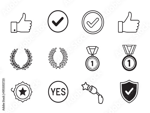 A set of various achievement and approval icons