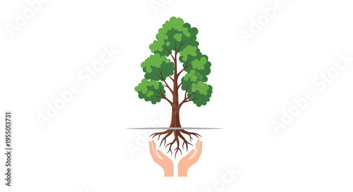 Hands holding a green tree sapling.