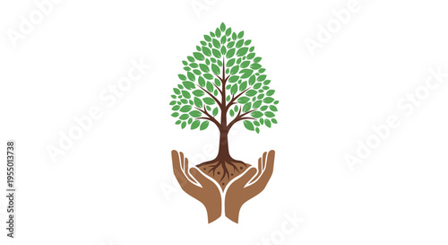 Hands holding a green tree sapling.