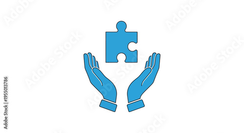 Hands holding a puzzle piece symbol.