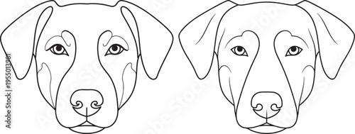 Line art illustrations of two dog faces, dog head outline, portrait of canine, cute puppy drawing, vector graphic for pet lovers, Domestic Animal