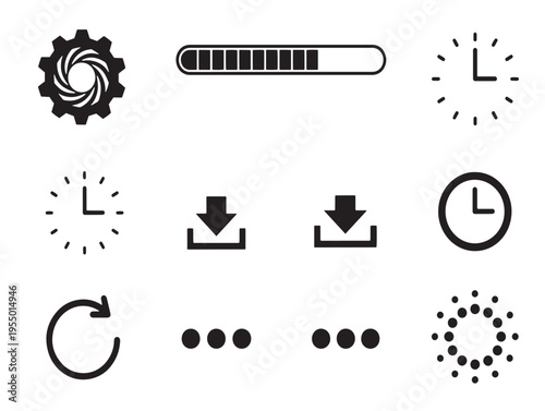 A collection of black and white web design icons