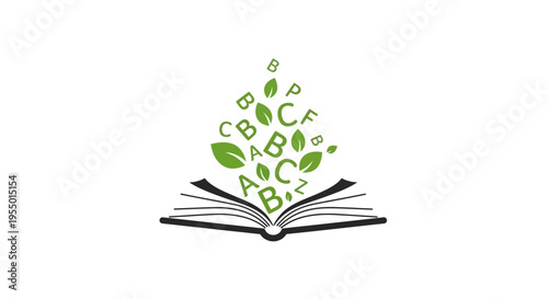 Open Book With Green Leaves Alphabet.