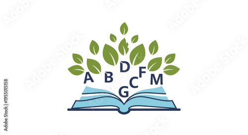 Open Book with Green Leaves Emerging.