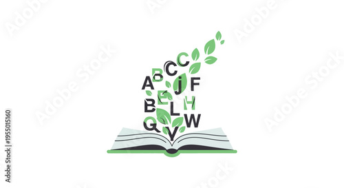 Open Book with Green Leaves Emerging.