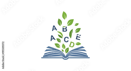 Open Book with Growing Leaves Alphabet.