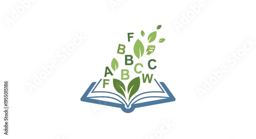 Open Book with Leaves and Letters.