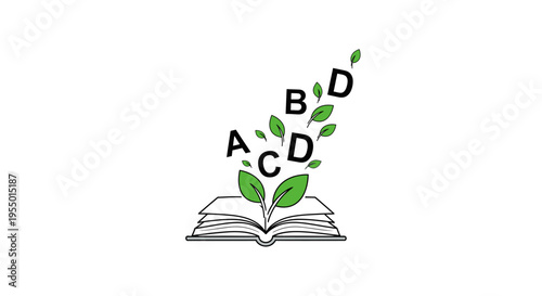 Open Book with Growing Leaves Letters.