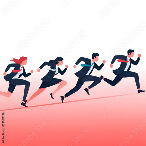 Business People Running Race Illustration Success Competition Career Achievement Teamwork Motivation Goal Driven Professional Vector Graphic Stock Image