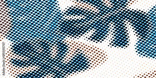 Abstract Halftone Pattern with Blue and White Organic Shapes.