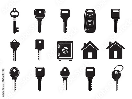 A collection of various keys and house icons
