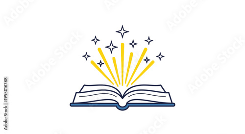Open book with shining light rays.