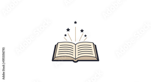 Open Book with Sparkling Stars.