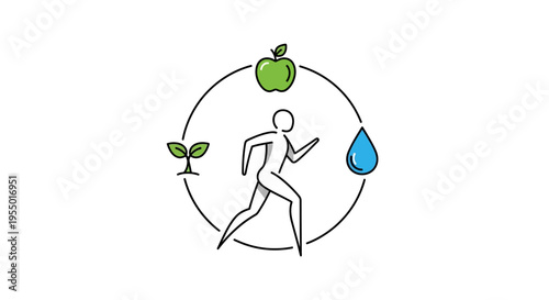 Person Running in Circle with Icons.