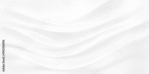 Smooth white silk and satin fabric background featuring elegant wavy curves and a soft flowing textile texture for a luxury light grey drapery backdrop design