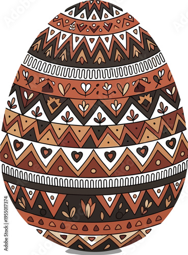 A decorative vector illustration of an Easter egg adorned with intricate folk art patterns and geometric designs, perfect for holiday greetings and cultural celebrations.