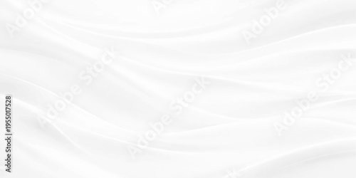 A smooth white silk and satin fabric background featuring soft flowing waves and a luxury textile texture with light wavy curves for an elegant wallpaper design