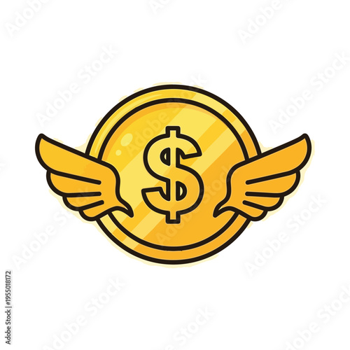 Illustration of a golden dollar coin with wings symbolizing financial freedom or growth