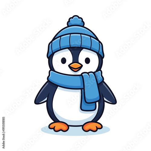 A cheerful penguin dressed warmly in winter accessories for a cozy look