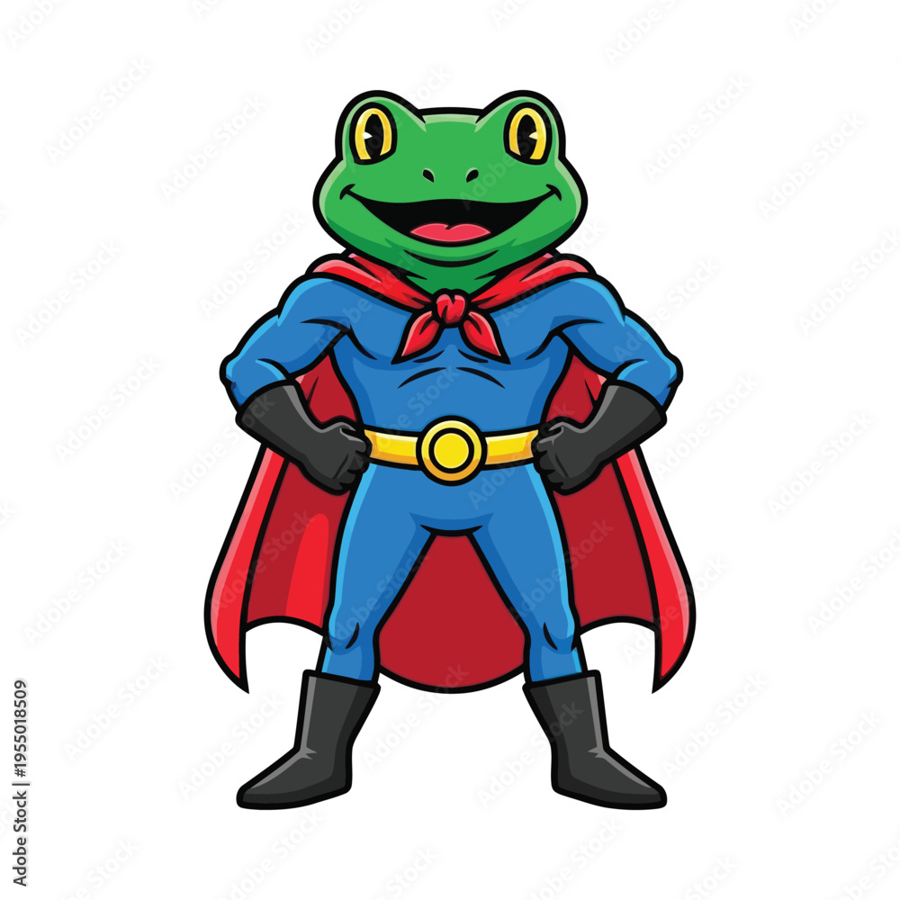 Obraz premium Superhero frog with cape and utility belt ready for action
