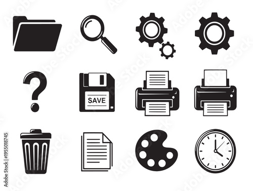 A collection of various office and business icons