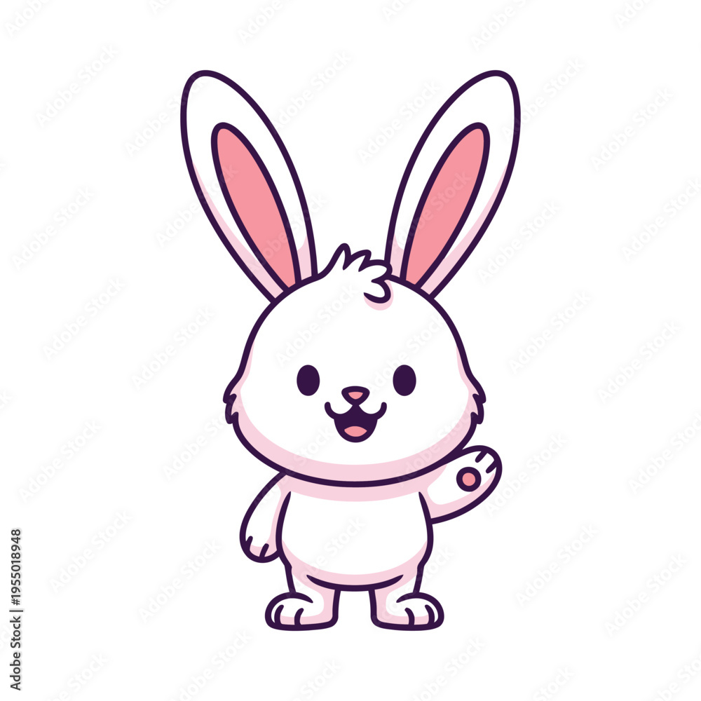 Fototapeta premium A cute cartoon rabbit with large ears and a cheerful expression standing upright.