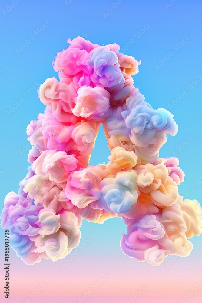 Obraz premium A colorful cloud of smoke is used to spell out the letter A. The image has a whimsical and playful mood, as the smoke is used to create a unique and creative way of writing the letter