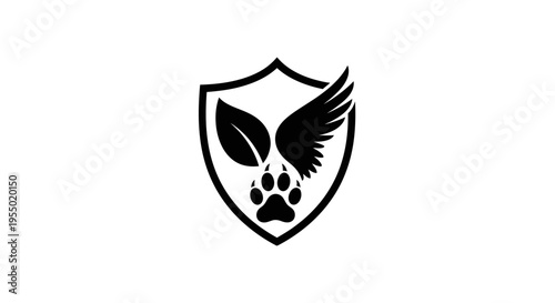 Shield with wing and paw logo.