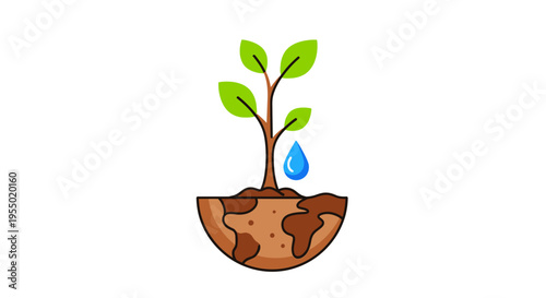 Small green plant in brown soil.