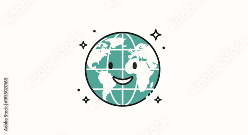 Smiling Cartoon Earth Globe Icon.