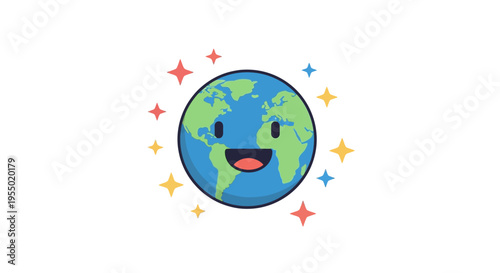 Smiling Earth Cartoon Planet Illustration.