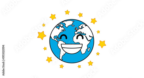 Smiling Earth Globe Cartoon Character Face.