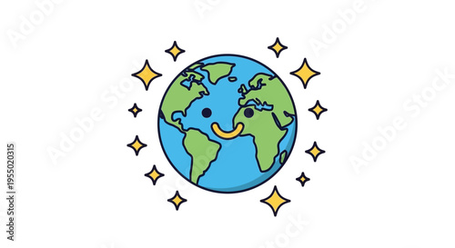 Smiling Earth Globe with Sun.