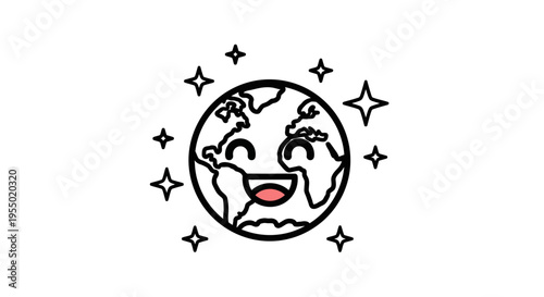 Smiling Earth Planet Face Illustration.