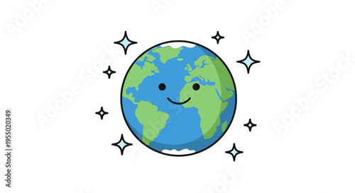 Smiling Earth Planet Cartoon Character.