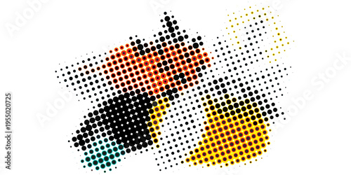Abstract Halftone Pattern with Vibrant Color Blocks.