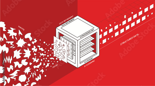 Artificial Intelligence Cleaning Dirty Data with Raw Input Processed into Clear Structured Information Output – Vector Illustration