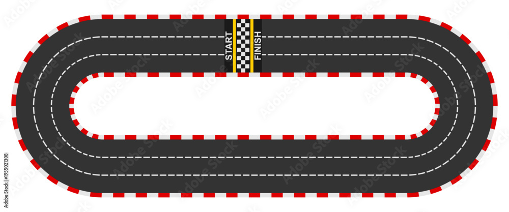 Obraz premium 3 row circle race track with start and finish line, vector illustration isolated on white background.
