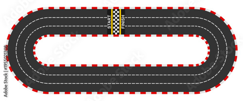 3 row circle race track with start and finish line, vector illustration isolated on white background.