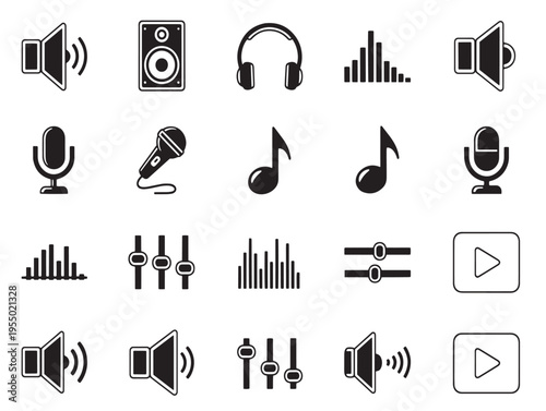 A collection of audio and music icons