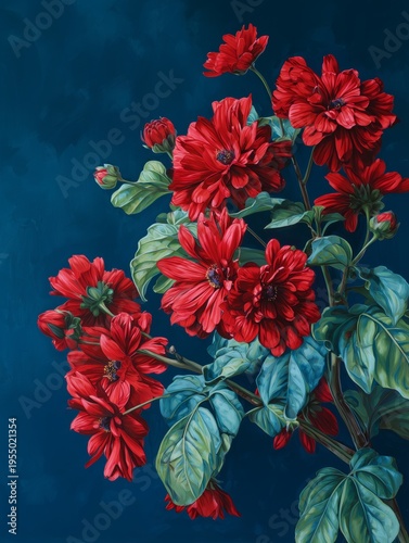 Bright Red Flowers Against a Dark Background Create Visual Interest in a Classic Style