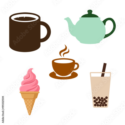 Assortment of Illustrated Refreshing Hot and Cold Drinks with Sweet Dessert Delights