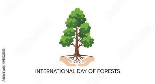 Tree with roots and green leaves.