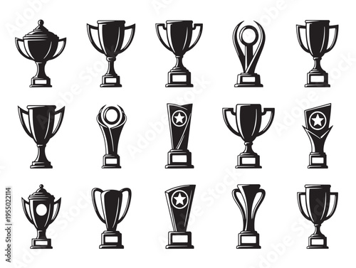 A collection of twelve different trophies
