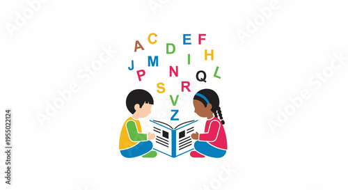 Two children reading a book together.