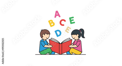 Two children reading a book together.