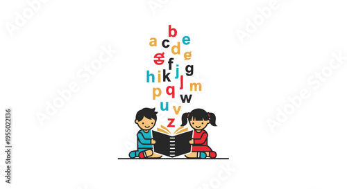 Two children reading a book together.
